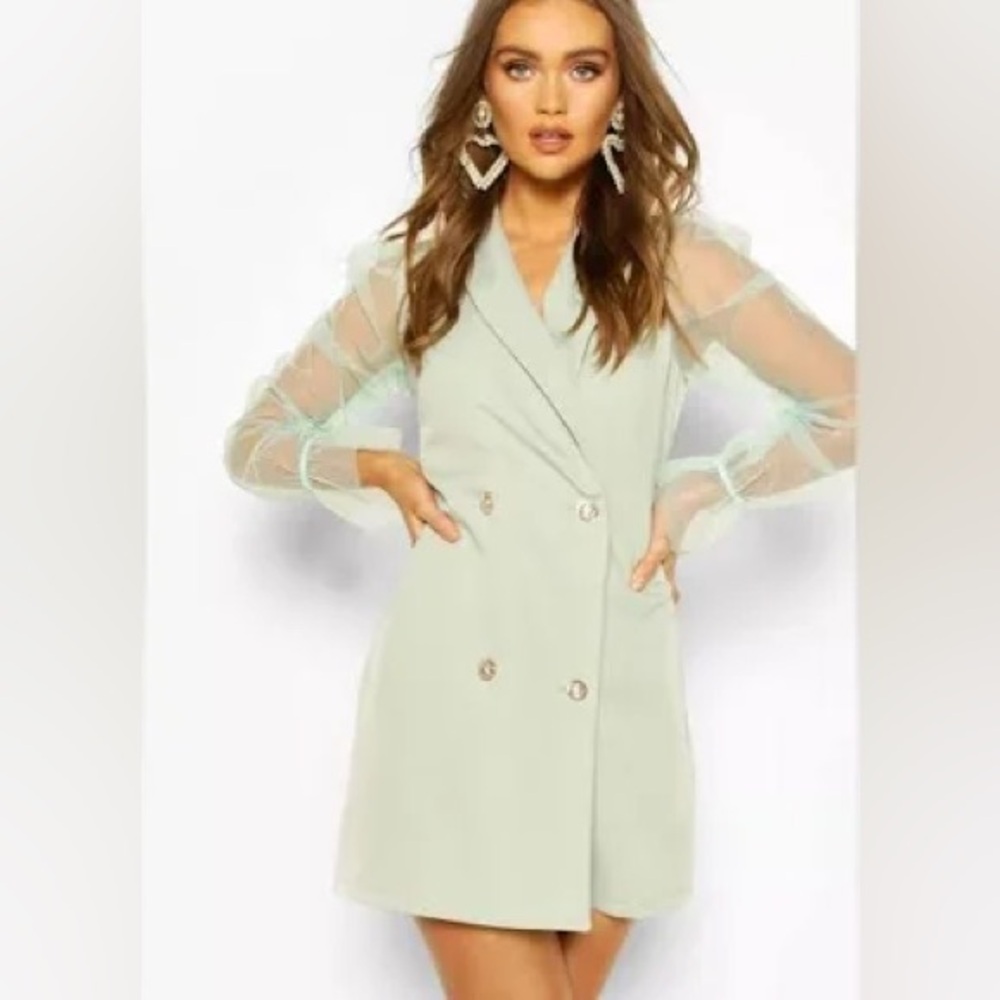PrettyLittleThing Mint Green Sheer Sleeve Dress